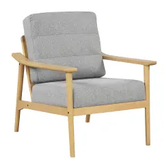 Modern Accent Chair with Rubber Wood Armrests and Legs for Living Room, Stylish Design and Comfortable Seating Natural