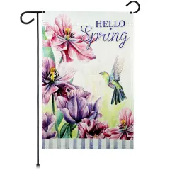 G128 Hello Spring Hummingbird Flowers Garden Flag 12x18 In Double Sided Spring Yard Garden Lawn Decoration