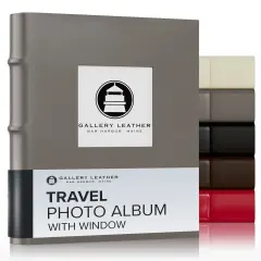 Gallery Leather Travel Photo Album with Window, Holds 4x6 Photos, 3 Ring Binder, 50 Pages for 50 Photos, Fillable, Handcrafted &ndash; 6.5&rdquo; x 5.5&rdquo; Freeport slate