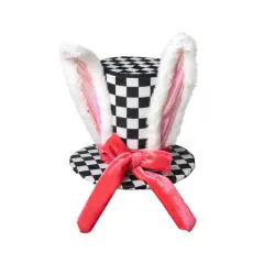 7.75" Bunny Ear Hat & Velvet-Black & White Check