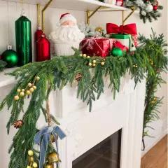 6 FT Norfolk Pine Garland, Christmas Green Artificial Real Touch Cedar Garland, Faux Cedar with Lights, for Table, Wall, Fireplace Indoor Outdoor Decor