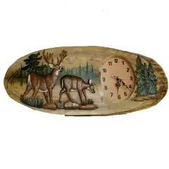 Deer Family Hand Crafted Intarsia Wood Art Wall Clock 13 X 32 X 3 Inches