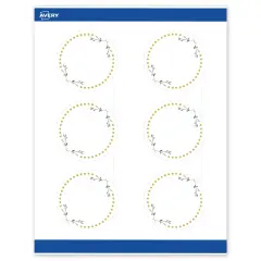 Avery Printable Round Labels, Gold Dots with Green Florals, 3" Diameter, Matte White Round Labels, Permanent, Laser/Inkjet, 60ct, Great for Product Labels