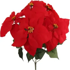 Artificial Velvet Poinsettia Bush, 20-Inch, Indoor Use, 7 Realistic Silk Blooms & Green Foliage, 2-Pack, Red, Christmas Bush, Home & Office Decor, 2024 Christmas Collection, Floral Home by Artificial Flowers