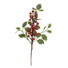 Holly Leaves and Red Berries Pick 13 Inch for Christmas Decorations
