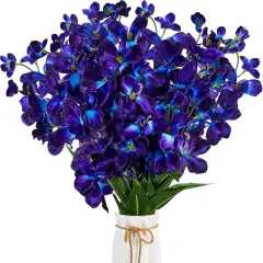 8 Pieces 27 Inches Artificial Purple Blue Orchid Faux Flowers Purple Orchids Silk Flowers for Wedding Dinning Home Restaurant Decoration Bridal Bouquet Corsage Boutonniere Wreath Decor