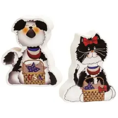 2-Piece Chunky Patriotic Pets Wooden Figurines for Home and Holiday Decor