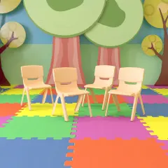 Emma and Oliver 4 Pack Plastic Stackable K-2 School Chair with 13.25"H Seat Natural