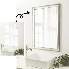 Amanti Art Mirror Makeover Bathroom Mirror Frame Border Kit -Fully Assembled Peel and Stick Frame - Mirror NOT Included - Flair Trim Flair Silver Patina