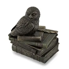 Owl Perched On Stack of Books Bronzed Trinket Box/Stash Box Statue