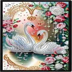 Diamond Art Notebook Journal Diamond Painting Note Book Gem Art Sketchbook Gem Painting Blank Notebook Mosaic Kits for Adults Diary with Special Shape Drill 14.5&times;21cm/5.7&times;8.26in Swan