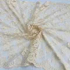 1 Yard Elegant Corded Lace Fabric Embroidered Bridal Mesh for Dresses 50" Width Champagne