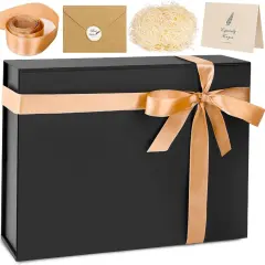 Large Gift Box, 13"x10"x4" Easter Birthday Gift Boxes for Presents, Mother's Day Basket Essentials, Black boxes with Magnetic Lids, Ribbon, Candy Chocolate Cookie Groomsman Proposal Basket for Wedding