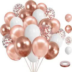 75 Pcs 12 Inch Rose Gold Balloons,Rose Gold and White Balloons,Rose Gold Metallic Latex Confetti Balloons for Birthday Wedding Engagement Bridal Shower Bachelorette Party Decorations