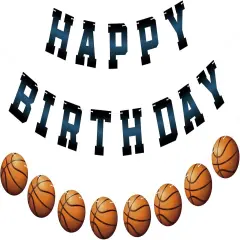 Basketball Happy Birthday Banner Sign, Basketball Birthday Bunting Banner Flag Garland for Kids Boys Baby Basketball Birthday Party Carnival Party Decorations Supplies