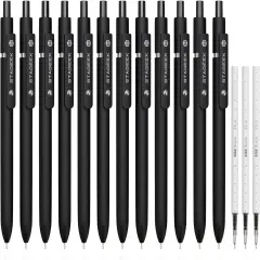 Black Gel Pens, 12Pcs Fine Point Smooth Writing Pens with 3 Extra Refills, Quick Dry Black Ink Pens for Journaling, Office, Note Taking, School Supplies, Nurse Aesthetic(Black)