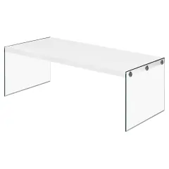 Modern Rectangular White Coffee Table with Tempered Glass Legs and Glossy Finish for Living Room