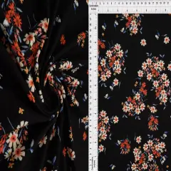 1 Yard Brushed Ditsy Floral DTY Knit Stretch Fabric 58/60 Inch Wide Soft Lightweight Print for Cute Dresses & DIY Sewin BLACK