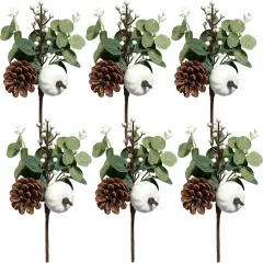 6PCS Greenery Stems with White Pumpkin Pinecones