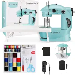 Mini Sewing Machine with Extension Table, Dual Speed Portable Sewing Machine for Beginners with Light, Sewing Kit for Household Use, Blue
