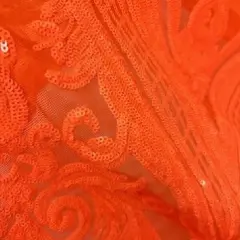 1 Yard Damask Design Embroidered Mesh Lace Fabric 48-50" Wide 100% Polyester for Evening & Bridal Wear Orange