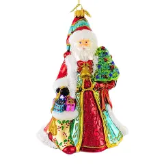 Huras Family 7.0 Inch Baroque Santa Christmas Tree Ornament , Christmas Decor Hand Painted Keepsake Red