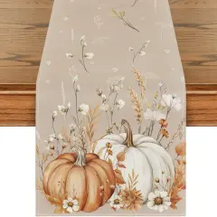 Pumpkins Leaves Flowers Fall Table Runner