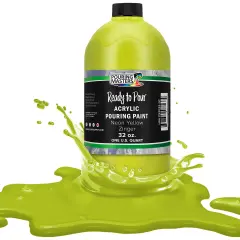 Pouring Masters Neon Yellow Ready to Pour Acrylic Pouring Paint - Premium 32-Ounce Pre-Mixed Fluid Acrylic Paint - Fluid Art Supplies for Canvas, Wood, Paper, Tile & Rocks
