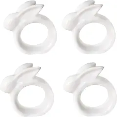 Porcelain Rabbit Napkin Rings - Easter Bunny Napkin Rings Holder, Easter Cloth Easter Plates Napkin Rings Dinning Room Table Decor, Set of 4 Vintage White Bunnies Napkin Rings Holder