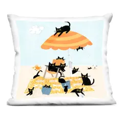 Stupell Industries Black Cat Beach Day Decorative Printed Throw Pillow Design by Leeza Hernandez, 18 x 7 x 18