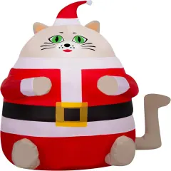 3.5' Gemmy Airblown Inflatable Christmas Fat Cat in Santa Suit Yard Decoration 881362