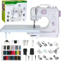 Sewing Machine for Beginners, Mini Sewing Machine Built-in 12 Stitches, 13 Replaceable Presser Feet, Extension Table, Light, Reverse Sewing, 2 Speed Foot Pedal, Portable Sewing Kit