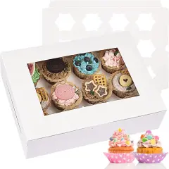 30pcs Cupcake Boxes, Cupcake Boxes 12 Count, Containers with Window for Birthday Holiday Party Bakery Supplies