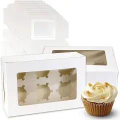 20Pack White Cupcake Boxes with Inserts 6 Holders,White Standard Bakery Boxes with Pvc Window,Cupcake Containers Bakery Cake Box,Auto-Popup Cupcake Containers Carriers Bakery Cake Box(9x6x3inch)