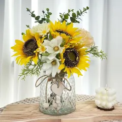 Fake Flowers in Vase,Artificial Sunflower Bouquets in Vase with a Flower Arrangement Holder,Table Centerpieces for Dining Room,Flower Centerpieces for Tables,Faux Flowers in Vase,Coffee Table Decor