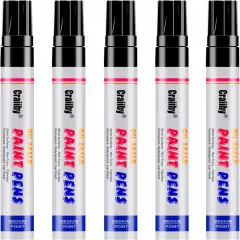 Black Paint Markers, 5 Pack Oil-Based Waterproof Quick Dry Permanent Paint Pen Set for Rocks Painting, Wood, Fabric, Plastic, Canvas, Glass, Mugs, Metal, Tire, Stone, DIY Craft