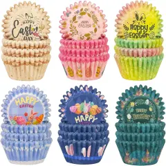 Easter Cupcake Liners Mini Muffin Liners for Easter 300-Count 6 Original Design No Smell, Food Grade Baking Cups Paper(Small Size)