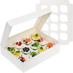 8 Set Cupcake Boxes 12 Count, Cupcake Containers with Window Holding 96 Cupcakes, Food Grade Cupcake Holder, Bakery Pastry Boxes for Birthday Holiday Party, White