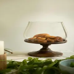 Decorative Glass Hurricane with Wooden Stand - 10.24 X 10.24 X 11.02"