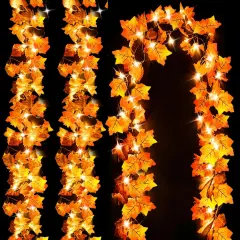 Fall Decor 3-Pack Fall Leaf Garland with Lights