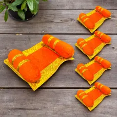 4x Mini Laddu Gopal Velvet Asan Takiya Pillow Set for Lord Ganesha, Krishna, Kanha Ji, Bal Gopal God Goddess Idol Soft Mattress Cushion/gadda Bed Cum Aasan Set (3x2.25 Inch) Orange