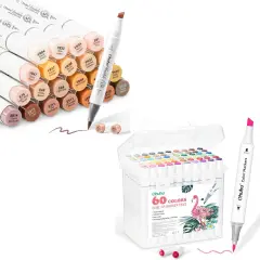Ohuhu Honolulu 24 Skin Tone Alcohol Markers + 60 Color Water-Based Marker Set