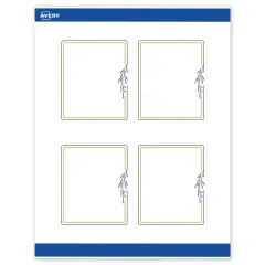 Avery Printable Rectangle Labels, Gold & Navy Border with Florals, 4" x 3-1/3", Matte White Rectangle Labels, Permanent, Laser/Inkjet, 40ct, Great for Product Labels