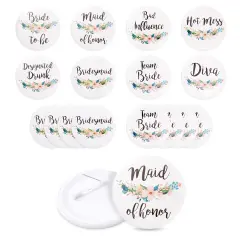 16 Pack - Bridal Party Pins - Wedding Party Buttons - Bridesmaid Gifts, Favors & Gifts, Team Bride, Maid of Honor Party Supplies, White, 8 Unique Designs