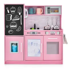 Wooden Pretend Play Kitchen Set for Toddlers, Boys & Girls Ages 3-6 with Cooking Accessories Pink