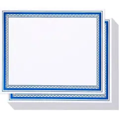 Certificate Paper with Blue Foil Border, Award Certificates (White, 8.5 x 11 in, 50-Pack)