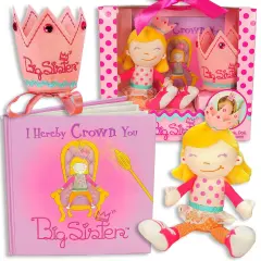 Tickle & Main 3 Pcs Big Sister Gifts for Little Girls, Includes I Hereby Crown You Big Sister Book, Soft Cloth Doll & Child Size Crown for Announcing a New Sibling, Educational & Engaging, Ages 3-14
