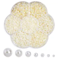 Genie Crafts 16000 Pack Flatback Pearls for Crafts, Nail Art and Jewelry Decorations, Ivory (1.5mm, 2mm, 2.5mm, 3mm, 4mm, 5mm, 6mm) White