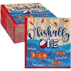 O'fishally One Paper Napkins for Kids 1st Birthday Party (6.5 In, 100 Pack) Blue