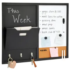Juvale Message Command Center & Wall Mounted Organizer, Family Office Whiteboard, Chalkboard, Cork Board Combo, Mail Inbox Sorter, Key Hooks & Magnets (21.9 x 18.2 x 0.6 inch) Black